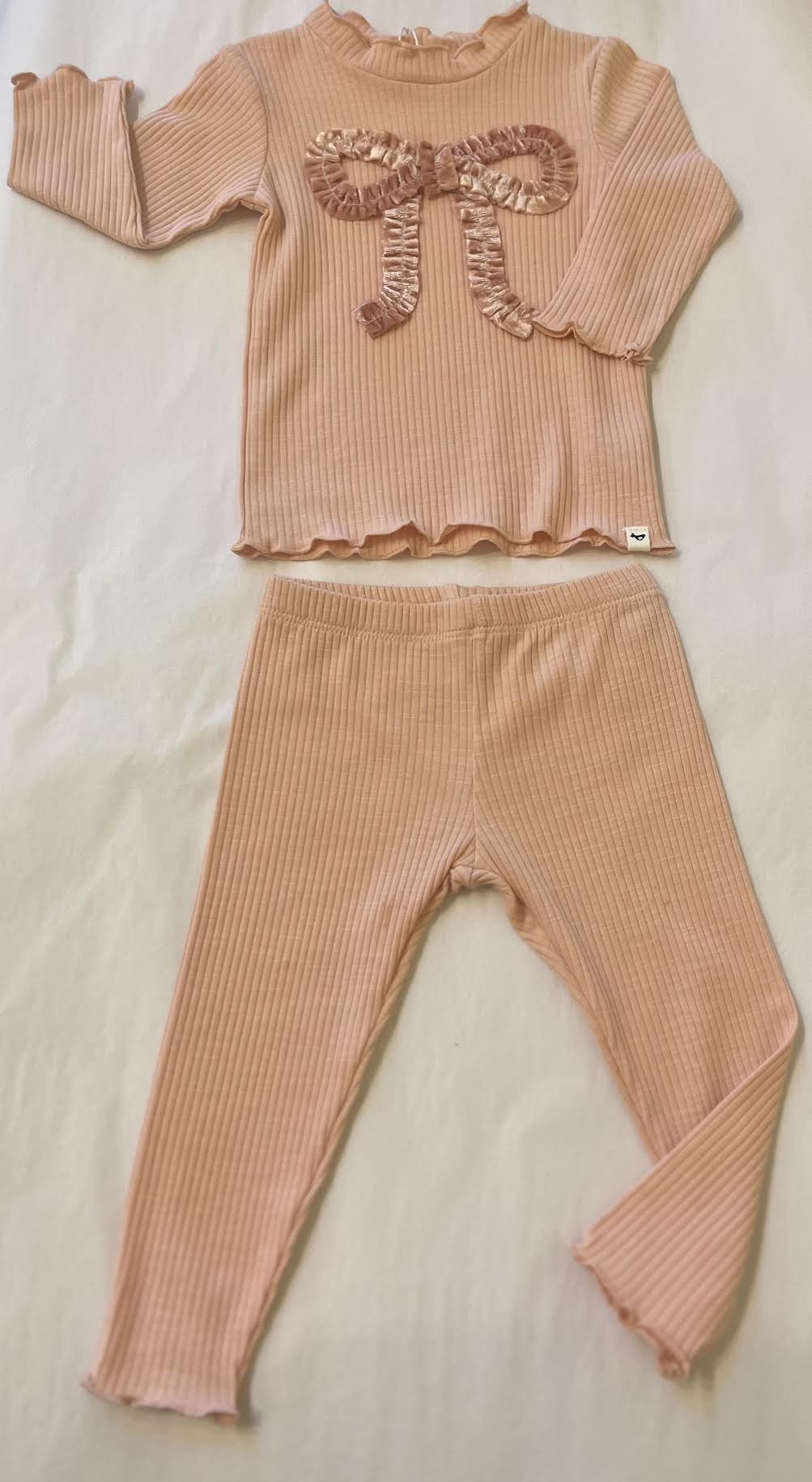 Pink Velvet Ruffle Bow Set/Oh Baby