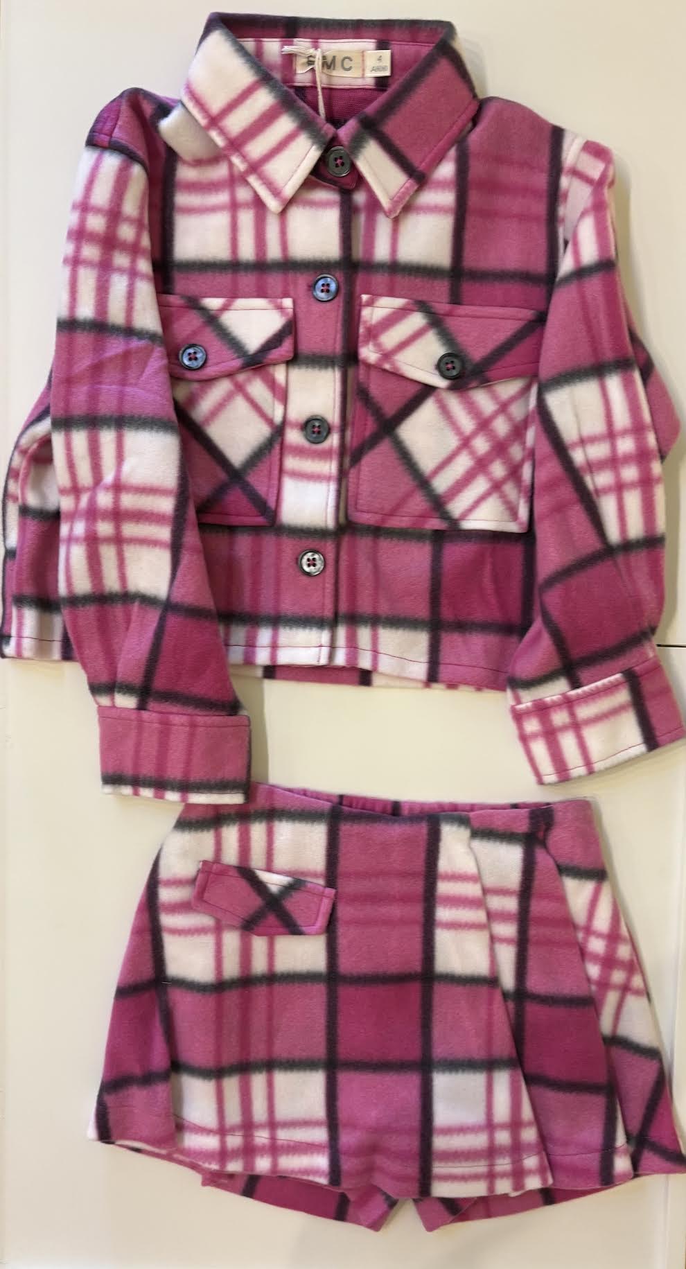Knit Plaid Shirt & Skort Set/EMC