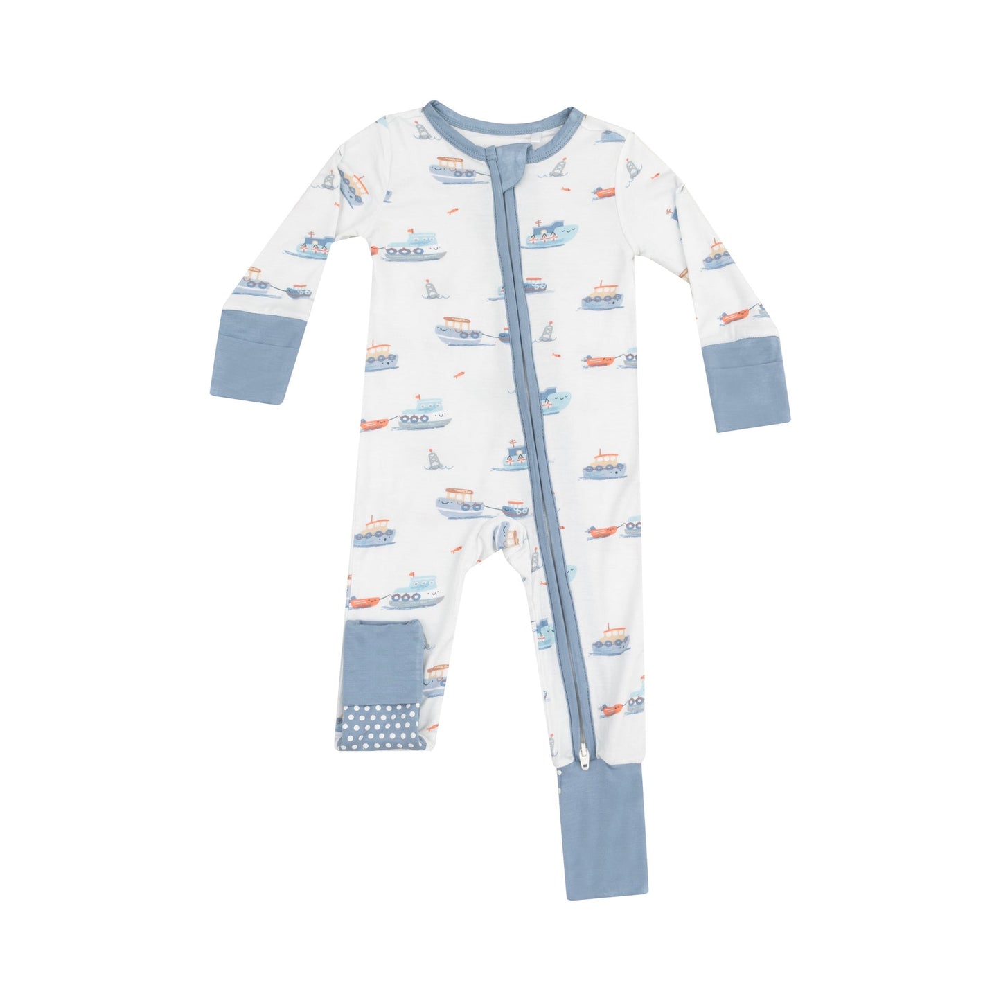 Bubbly Tugboats 2 Way Zipper Romper/Angel Dear