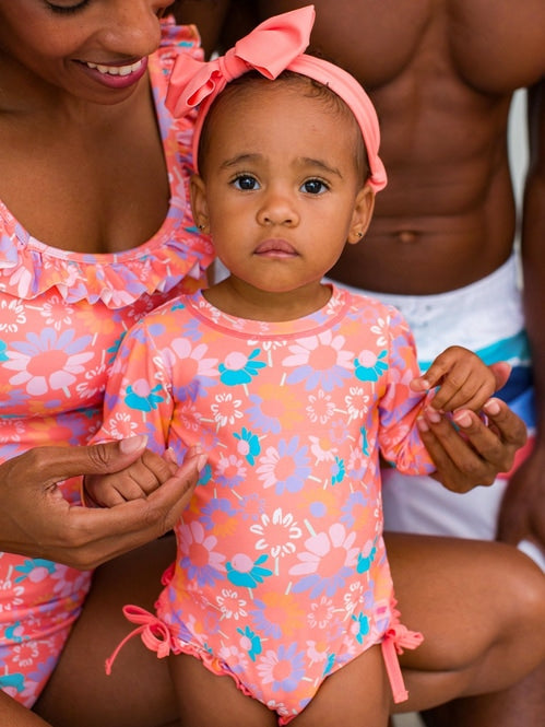 Coral Floral Rash Guard/Ruffle Butts