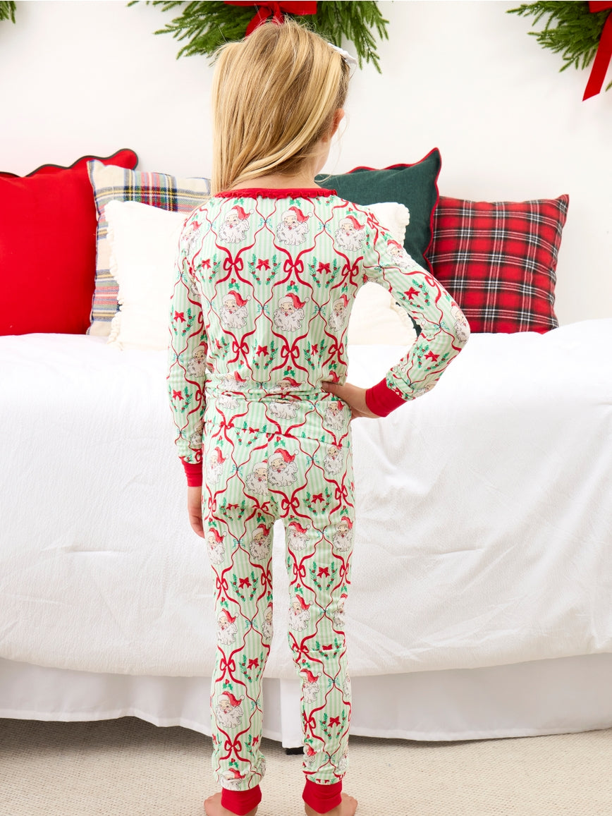Green Stripe Santa PJ Set/Ruffle Butts
