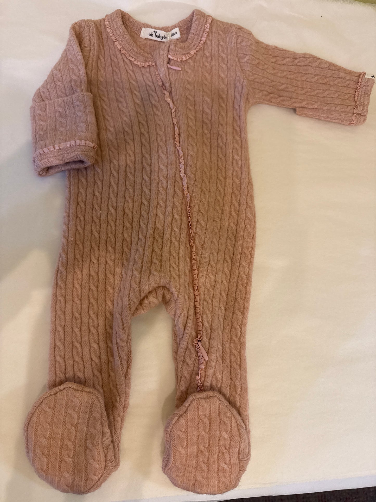 Cable Knit Ruffle Footie/Oh Baby