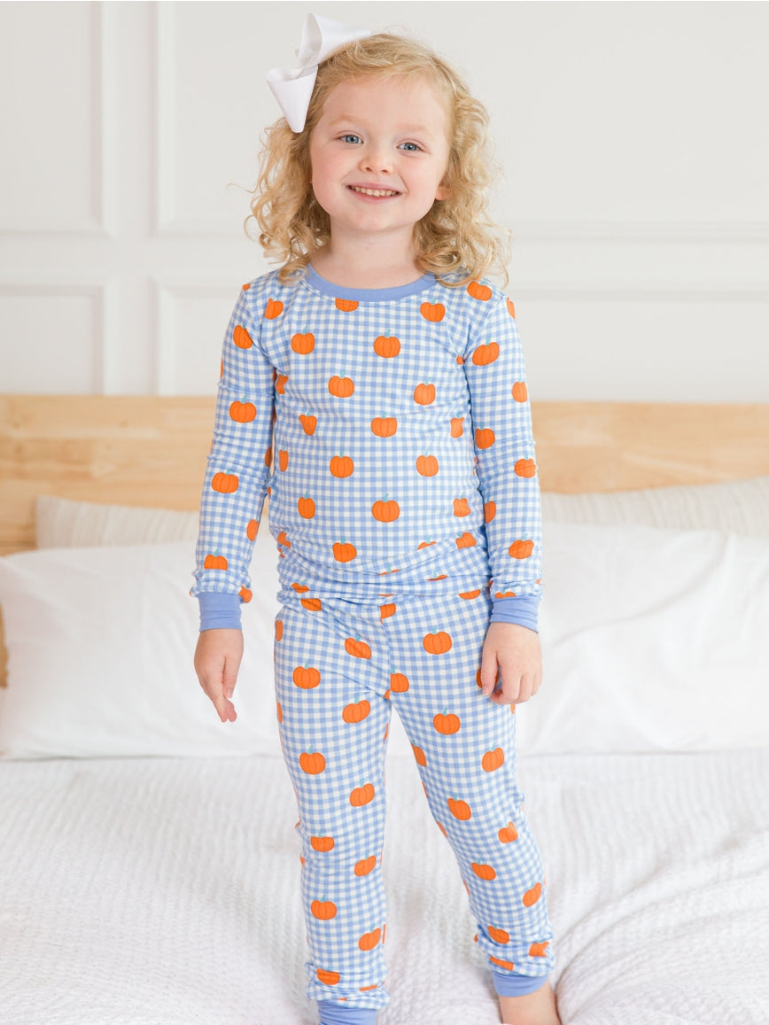 Pumpkin Patch Gingham L/S Pajama Set/Ruffle Butts