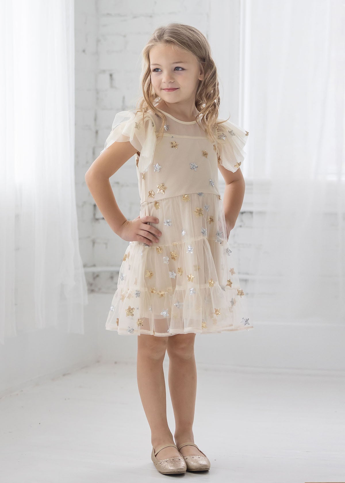 Star Embroidered Tulle Dress/ IC