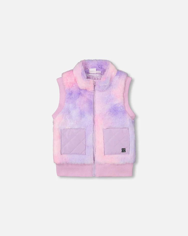 Tie Dye Faux Fur Vest/Deux Par Deux