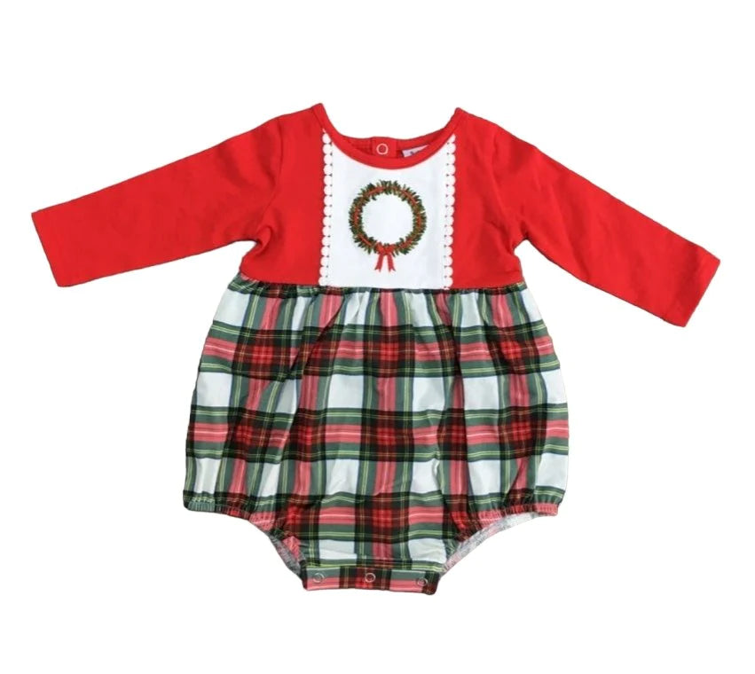 XmasWreath Romper-Red/Plaid : 24 Mo.