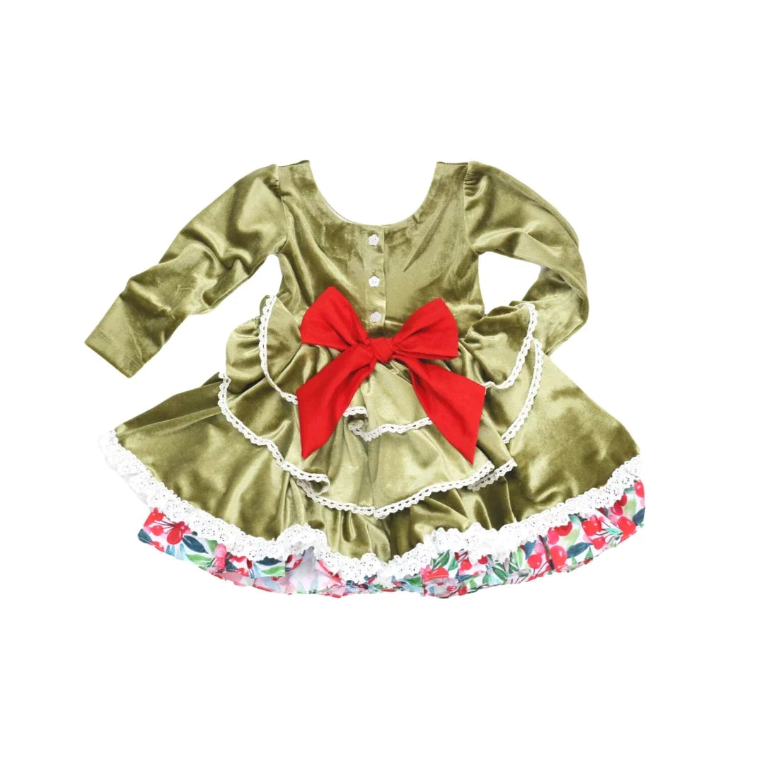 Tabitha Velvet Dress-Green : 12 MO.