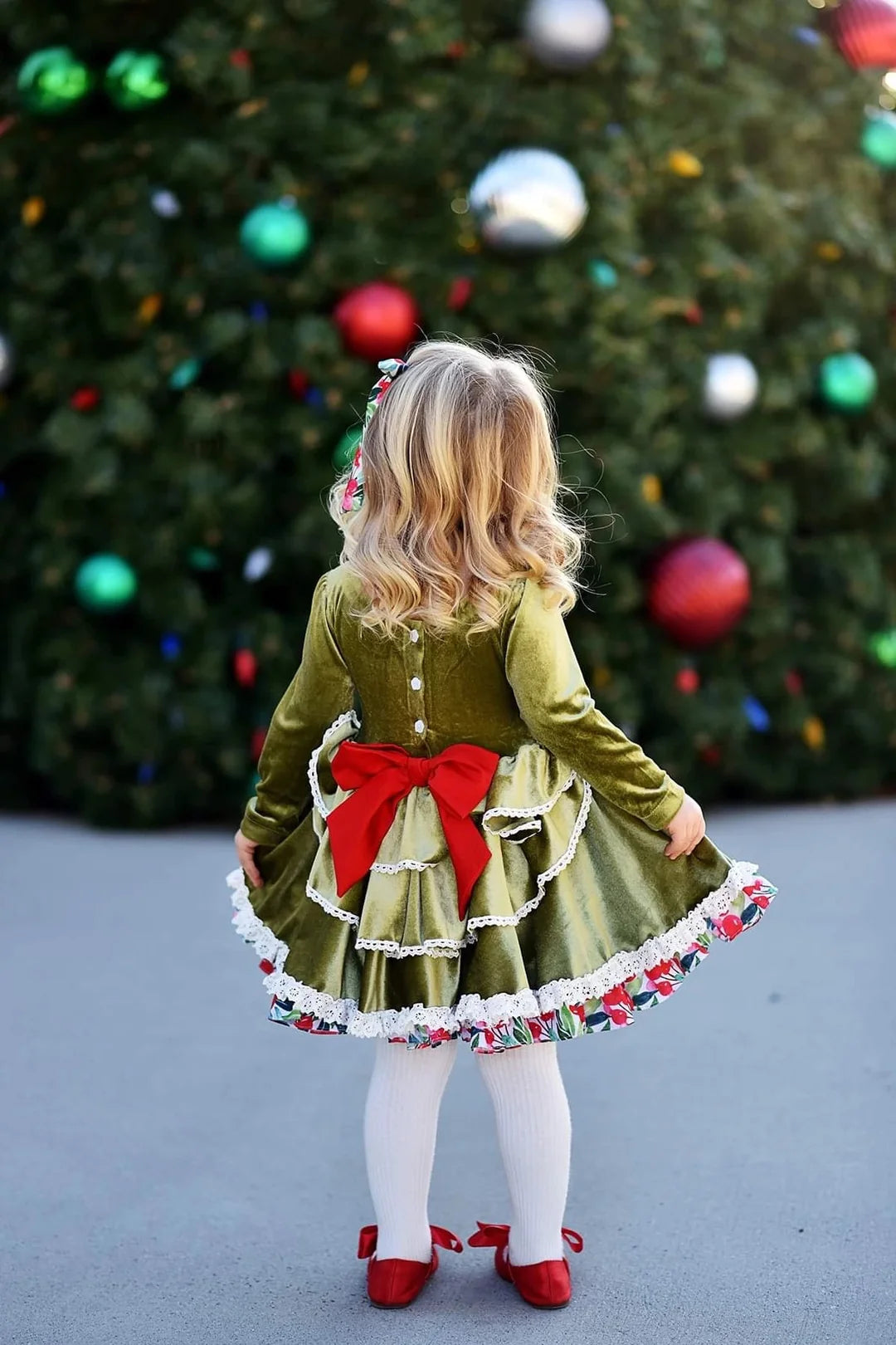 Tabitha Velvet Dress-Green : 12 MO.