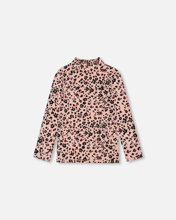 Floral Leopard Mock Neck Top/Deux Par Deux