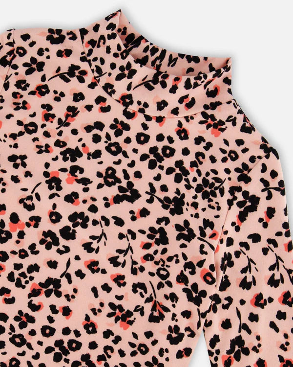 Floral Leopard Mock Neck Top/Deux Par Deux