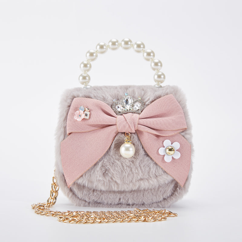 Bow Furry Grey Purse/Doe a Dear