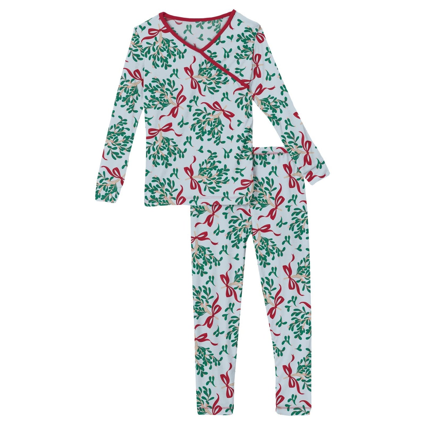 Blue Mistletoe & Ribbons PJ Set/Kickee Pants