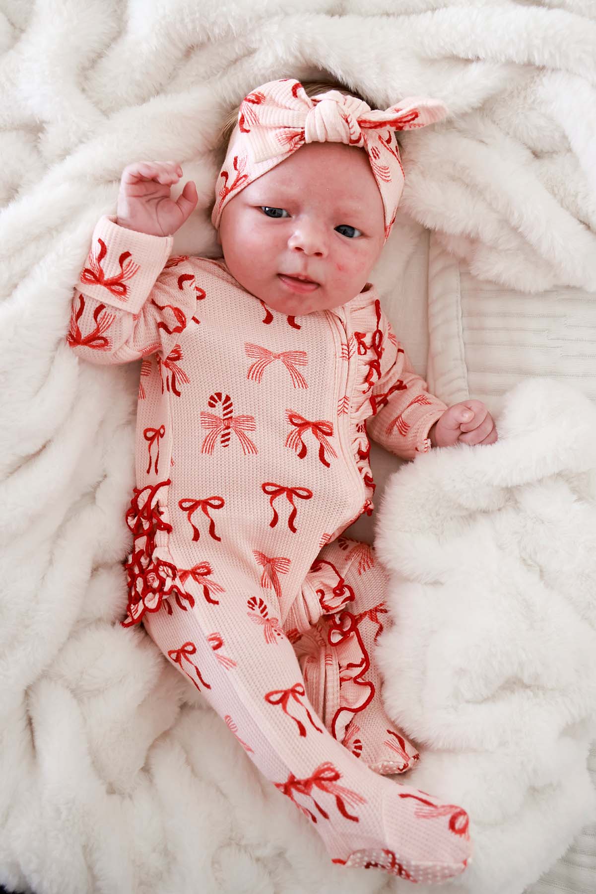 Peppermint Bows Ruffle Footie/Caden Lane