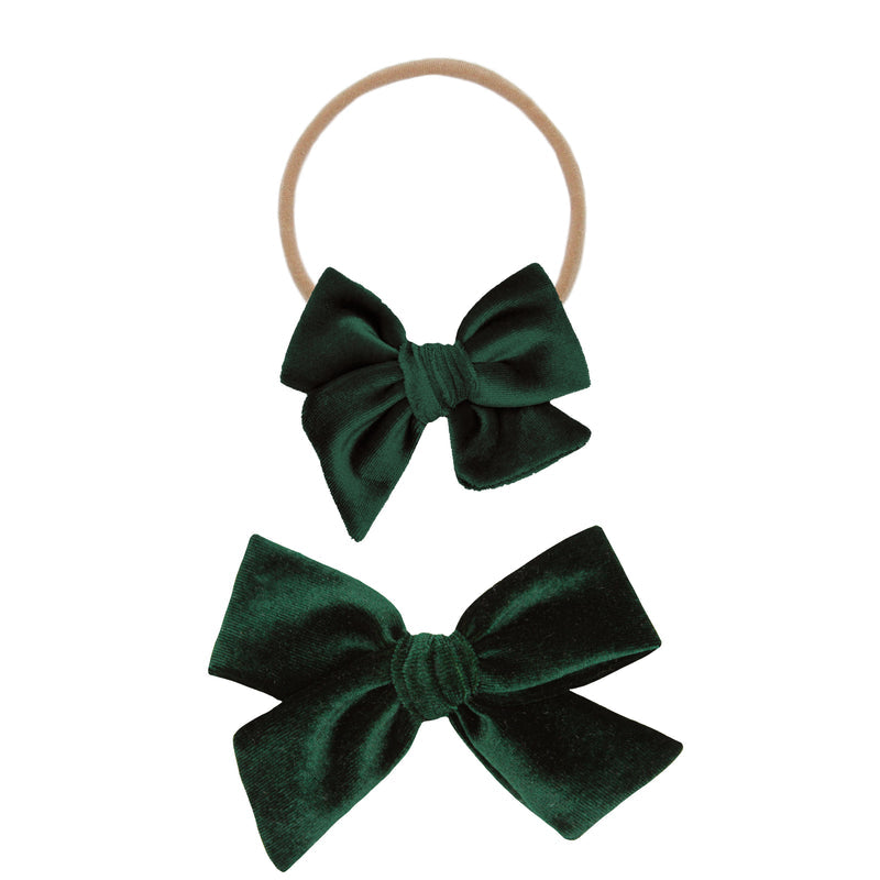 Velvet Emerald Bow Headband/Lou Lou