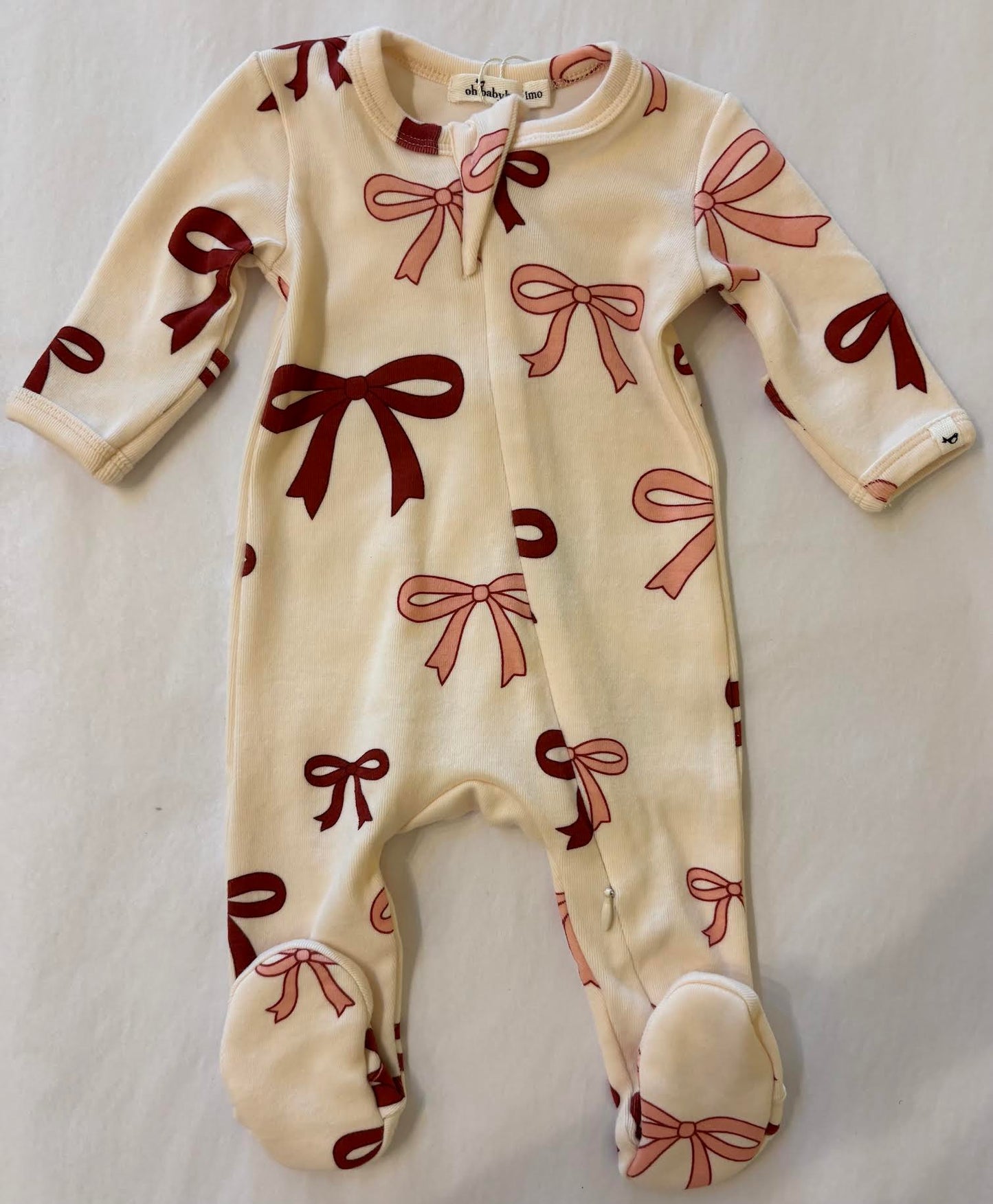 Pink Cherry Bows Footie/Oh Baby