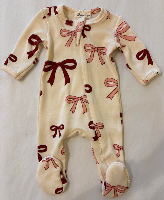 Pink Cherry Bows Footie/Oh Baby