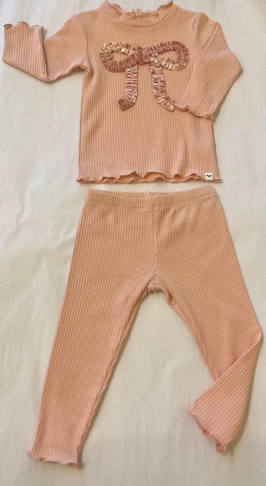 Pink Velvet Ruffle Bow Set/Oh Baby