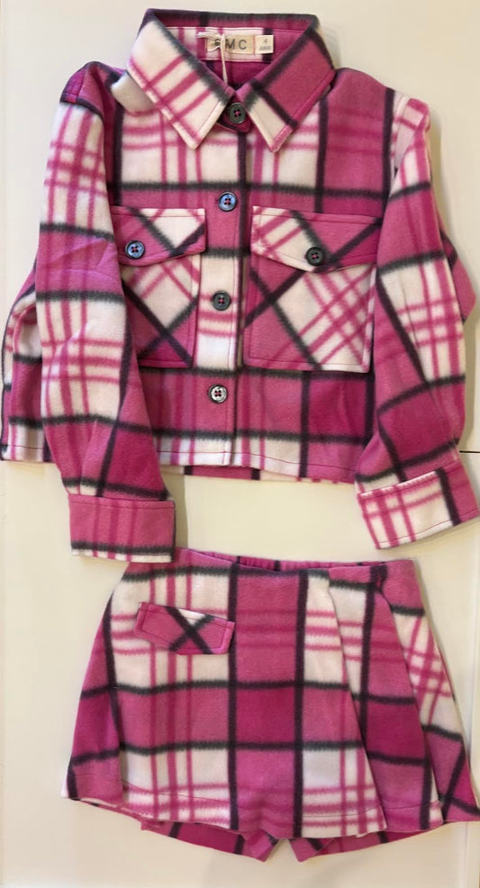 Knit Plaid Shirt & Skort Set/EMC