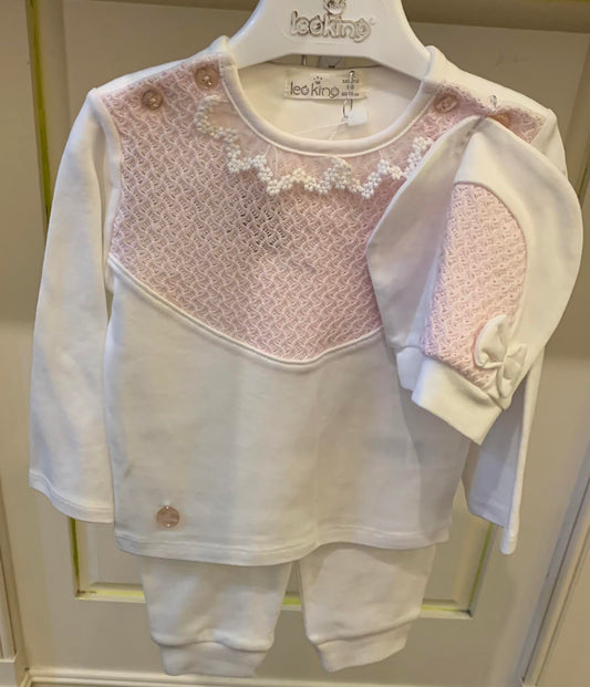 3 Piece Pink/White Baby Set/Leo King