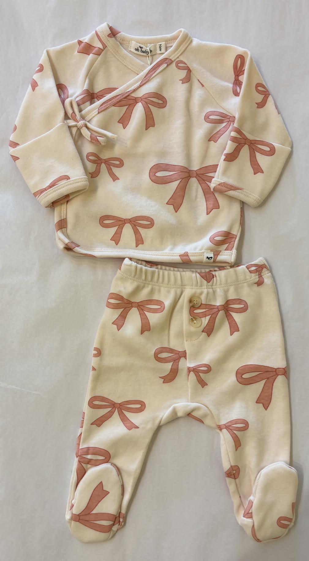 Dk Pink Bows Kimono Set/Oh Baby