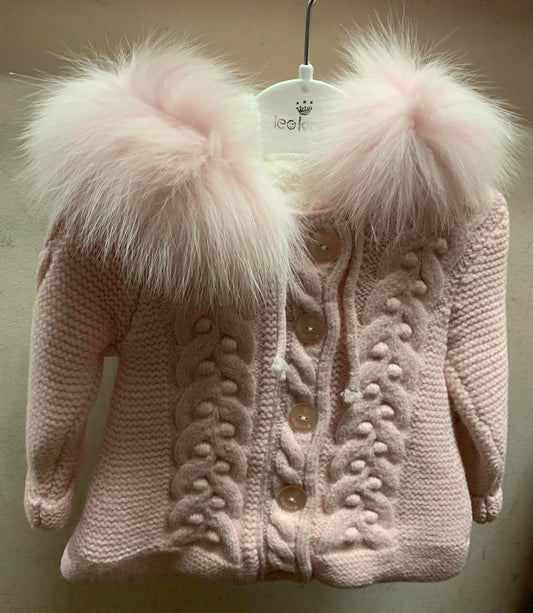 Pink Knit Fur Collar Coat/Leo King