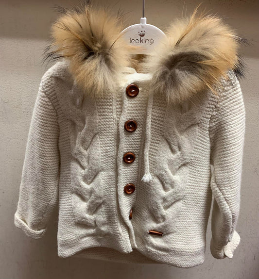 Ivory Knit Fur Collar Coat/Leo King