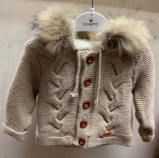 Brown Knit Fur Collar Coat/Leo King