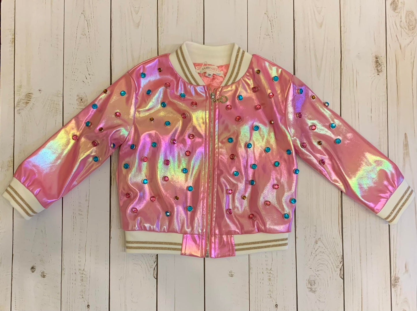 Faux Leather Jeweled Bomber/Baby Sara