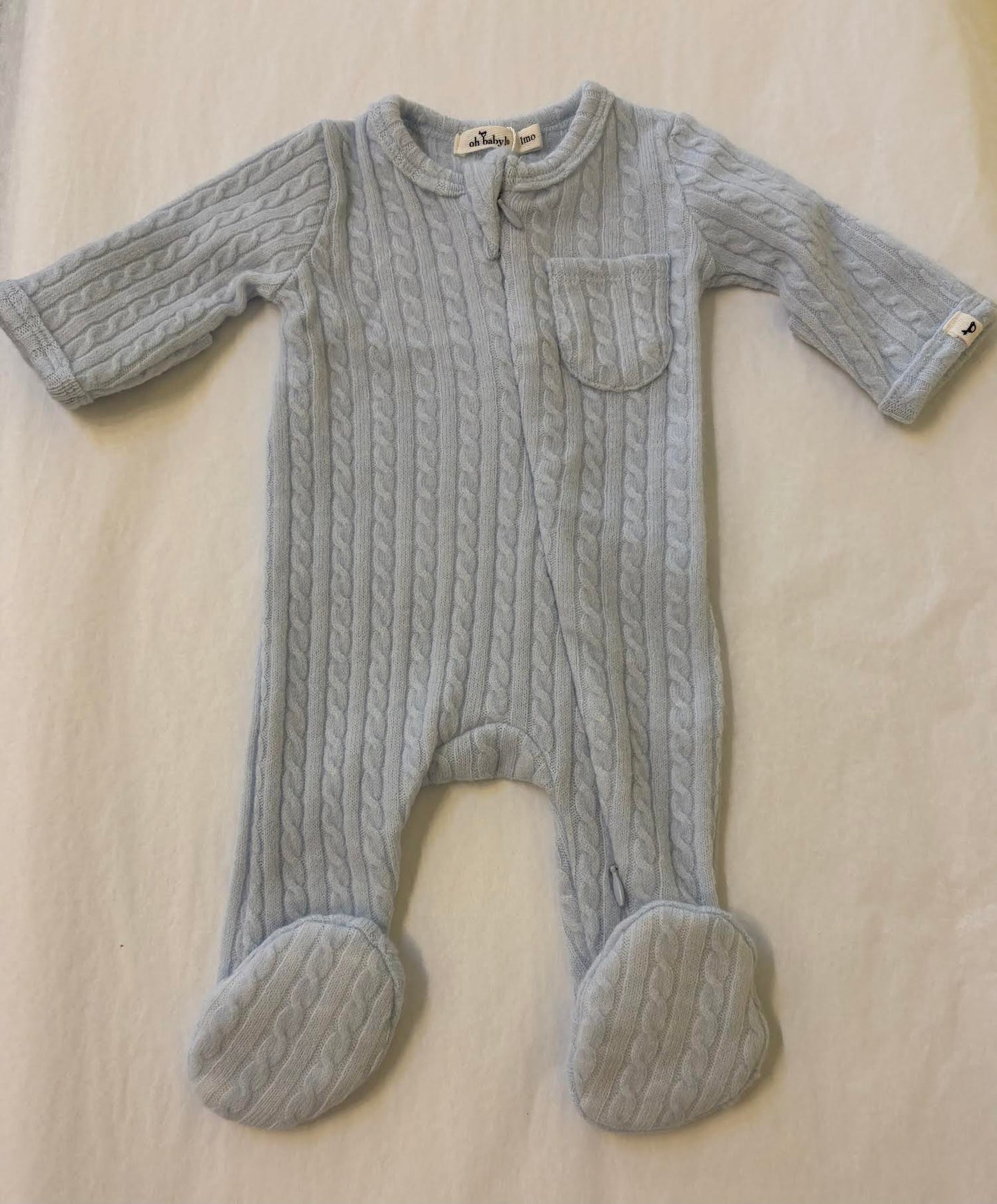 Blue Cable Knit Zipper Footie/Oh Baby