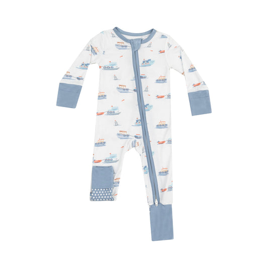 Bubbly Tugboats 2 Way Zipper Romper/Angel Dear