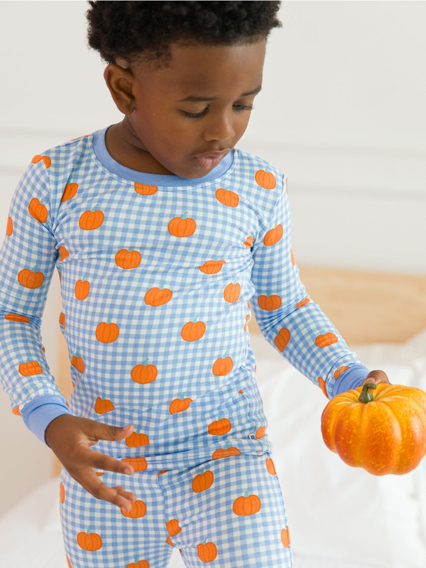 Pumpkin Patch Gingham L/S Pajama Set/Ruffle Butts