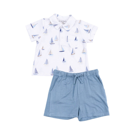 Sailboats Polo Shirt & Short Set/Angel Dear
