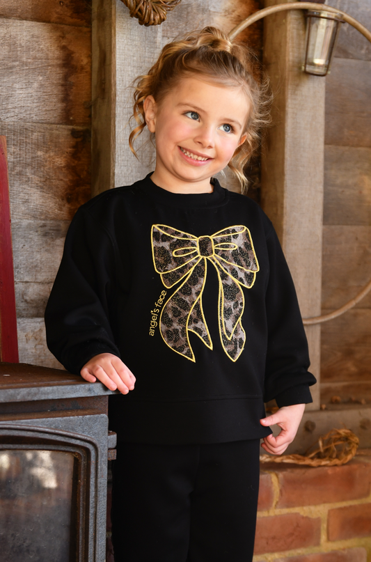 Sweatshirt w/ Leopard Tulle Bow/Angels Face
