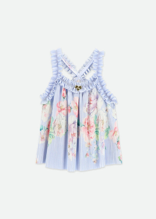 Border Print Pleated Top/Angels Face