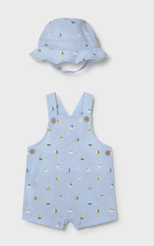 Printed Sailboat Dungaree Set/Mayoral