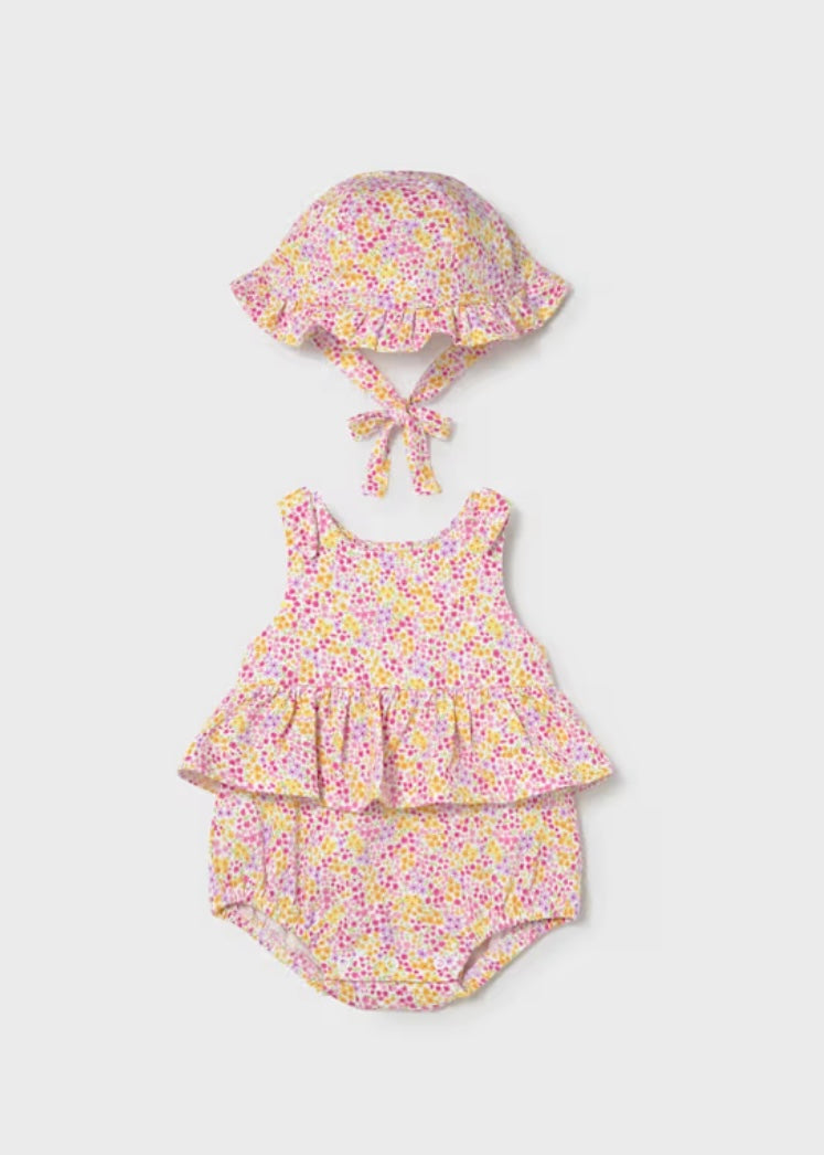Floral Romper Hat Set/Mayoral
