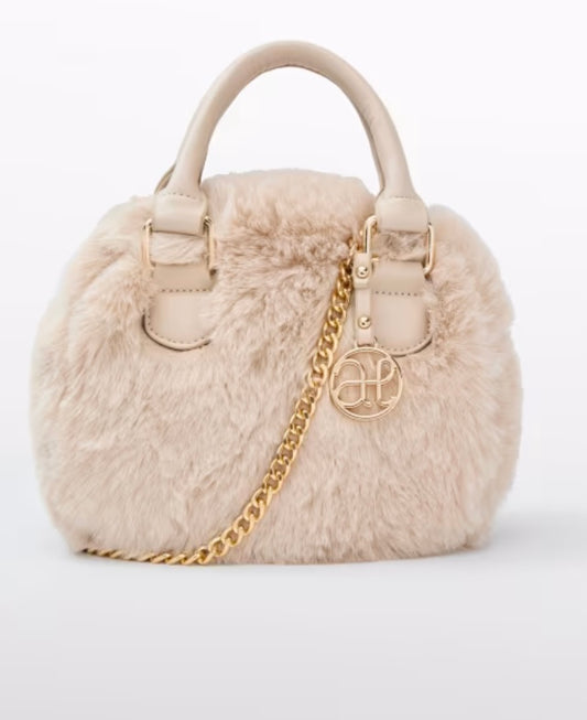 Beige Faux Shearling Bag/Abel & Lula