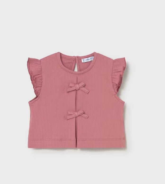 Ribbed Bow Top & Short Set/Mayoral