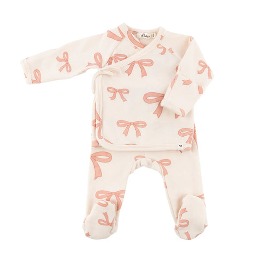 Dk Pink Bows Kimono Set/Oh Baby
