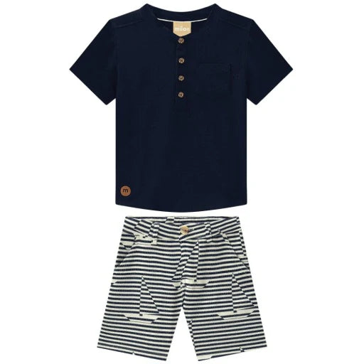 Boy Navy Striped Short Set/Milon