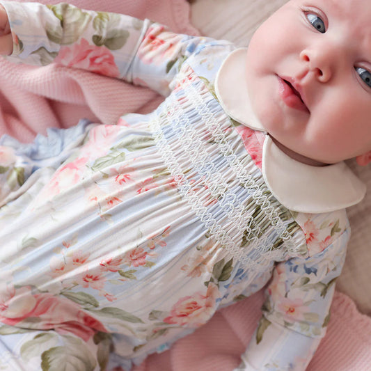 Leigh Smocked Ruffle Footie/Posh Peanut