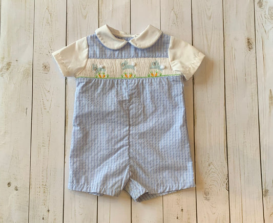 Gingham Romper with Bunnies/Petit Ami
