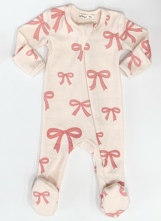 Pink Bows Zipper Footie/Oh Baby