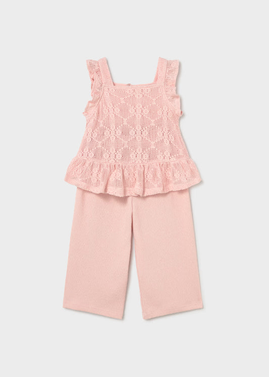 Pink Crochet Pants Set/Mayoral