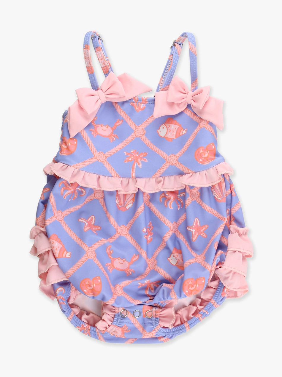 Tropical Trellis Bubble Swim Romper/Ruffle Butts