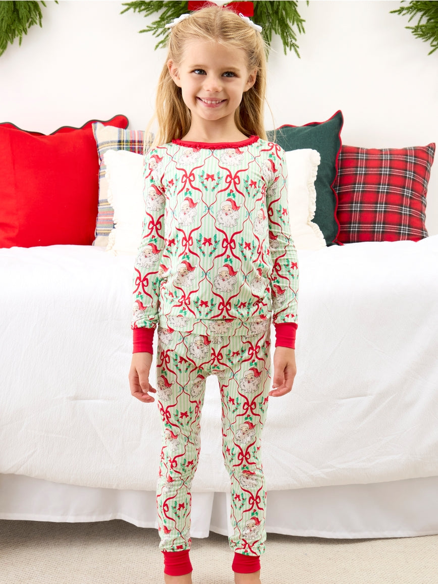 Green Stripe Santa PJ Set/Ruffle Butts