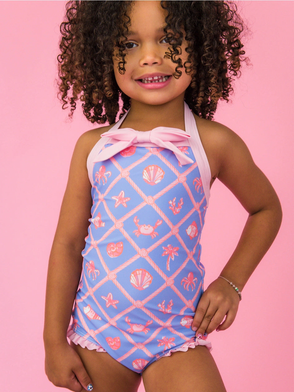 Tropical Trellis Halter Bathing Suit/RuffleButts